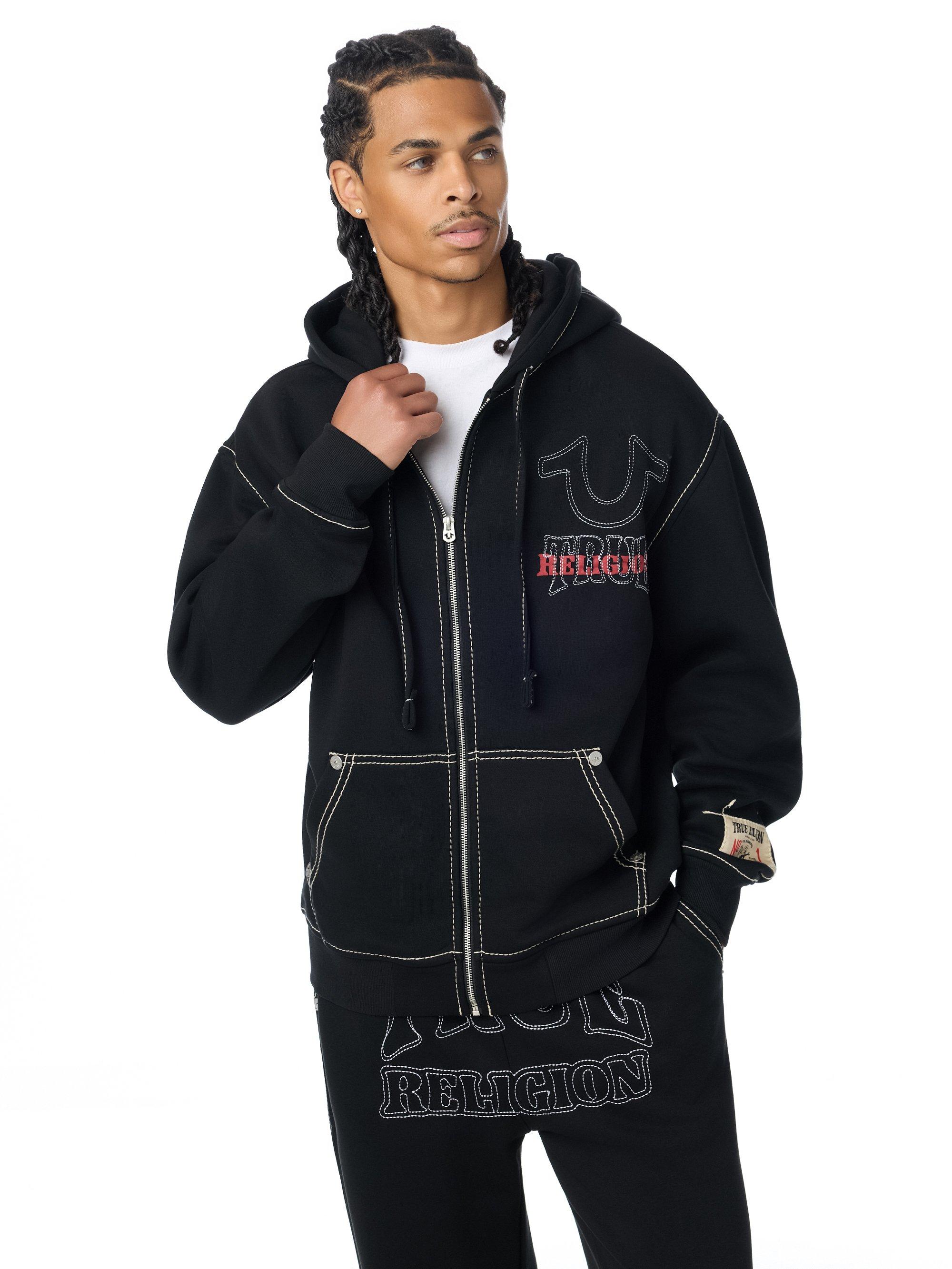 True Religion Men's No 1 Big T Hoodie - BLACK